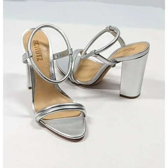 Schutz Women's Pincesa Silver Metallic High-Heel Sandals Size 6.5 B (MSRP $170) - Picture 4 of 12